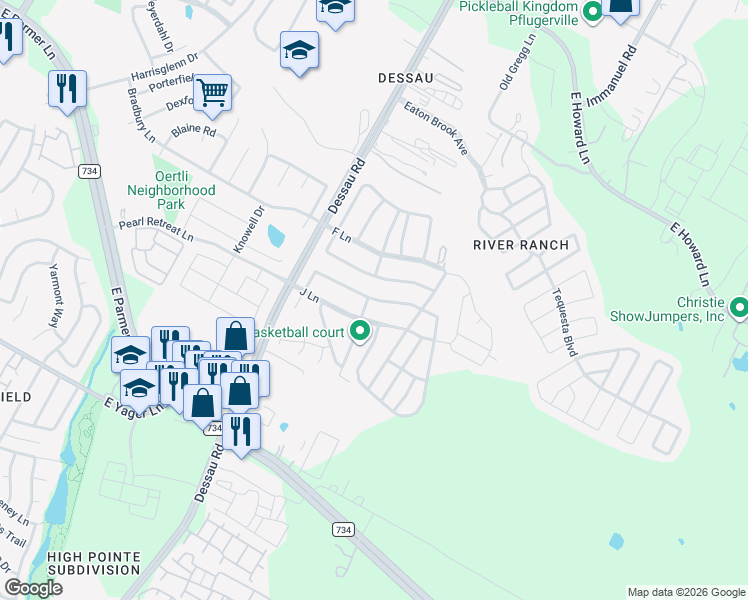 map of restaurants, bars, coffee shops, grocery stores, and more near 338 J Lane in Austin