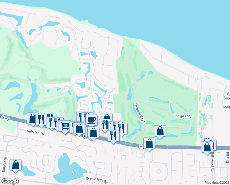 map of restaurants, bars, coffee shops, grocery stores, and more near 273 Chipola Cove in Destin