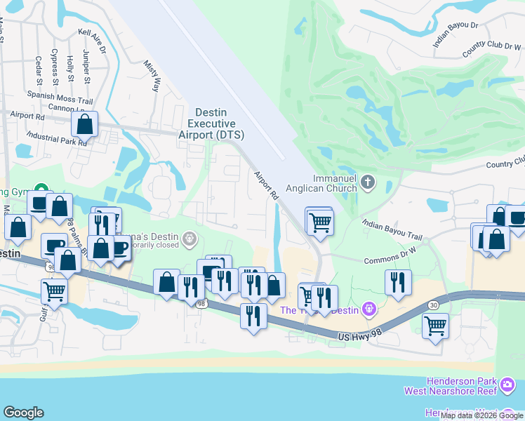 map of restaurants, bars, coffee shops, grocery stores, and more near 1219 Quail Lake Boulevard in Destin