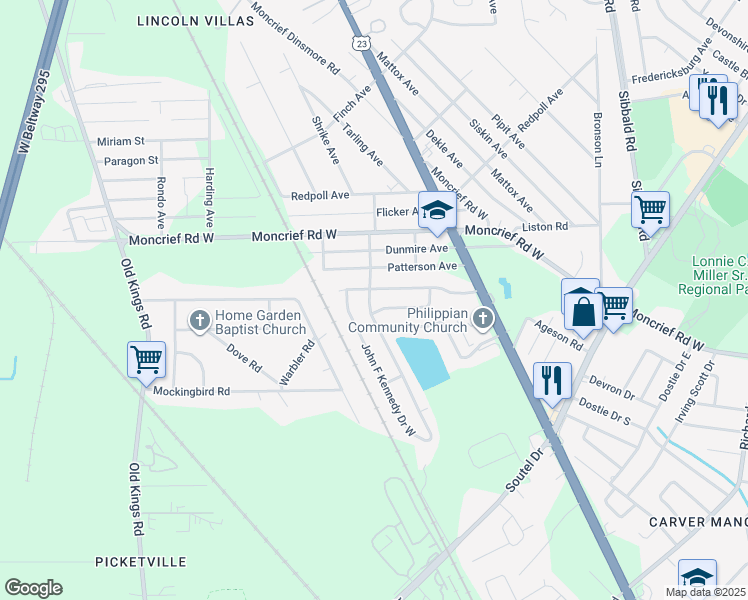 map of restaurants, bars, coffee shops, grocery stores, and more near 5989 Charles D Evers Drive in Jacksonville