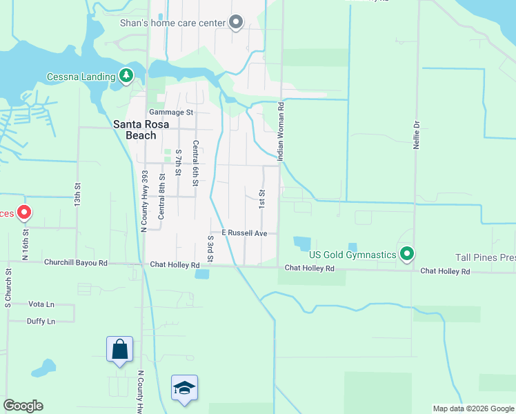 map of restaurants, bars, coffee shops, grocery stores, and more near 47 1st Street in Santa Rosa Beach