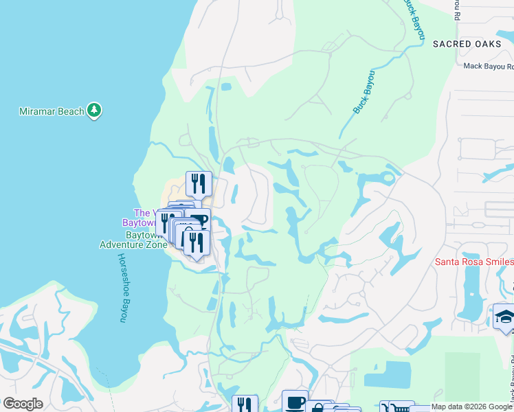 map of restaurants, bars, coffee shops, grocery stores, and more near 1960 Baytowne Loop in Miramar Beach