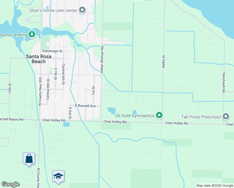 map of restaurants, bars, coffee shops, grocery stores, and more near 236 Indian Woman Road in Santa Rosa Beach