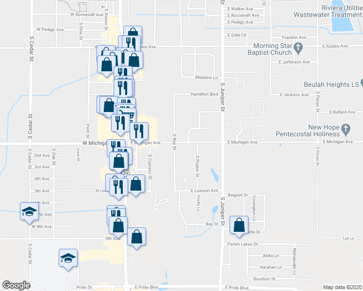 map of restaurants, bars, coffee shops, grocery stores, and more near 388 East Michigan Avenue in Foley