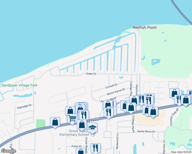 map of restaurants, bars, coffee shops, grocery stores, and more near 3141 Duke Drive in Gulf Breeze