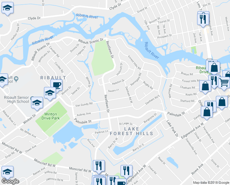 map of restaurants, bars, coffee shops, grocery stores, and more near 2646 Sandra Lane in Jacksonville