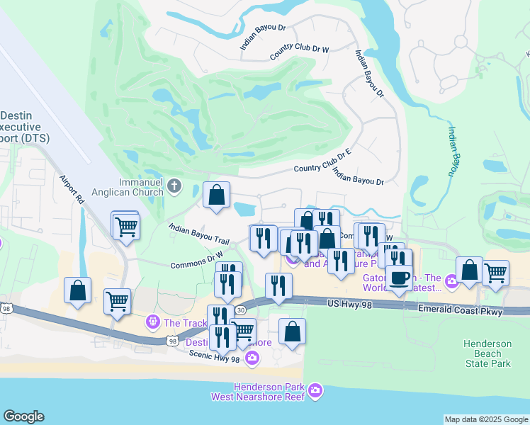 map of restaurants, bars, coffee shops, grocery stores, and more near 4030 Broken Arrow Court in Destin