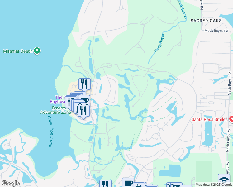 map of restaurants, bars, coffee shops, grocery stores, and more near 1960 Baytowne Loop in Miramar Beach