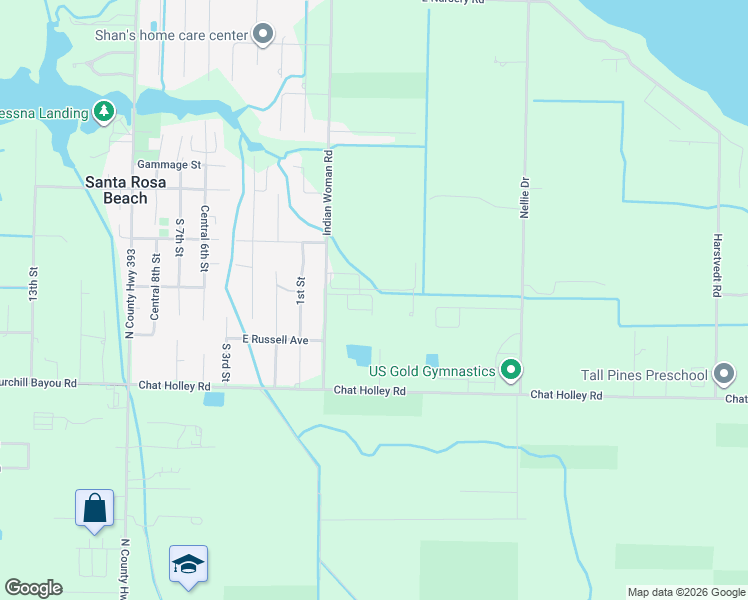 map of restaurants, bars, coffee shops, grocery stores, and more near 236 Indian Woman Road in Santa Rosa Beach