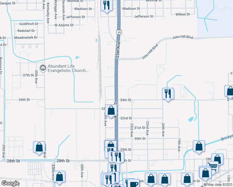map of restaurants, bars, coffee shops, grocery stores, and more near 3505 25th Avenue in Gulfport