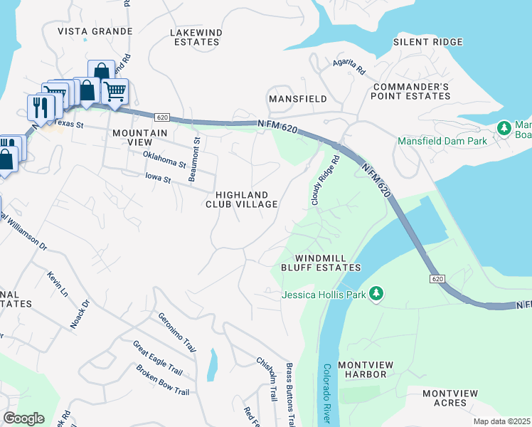 map of restaurants, bars, coffee shops, grocery stores, and more near 3700 Scenic Overlook Drive in Austin