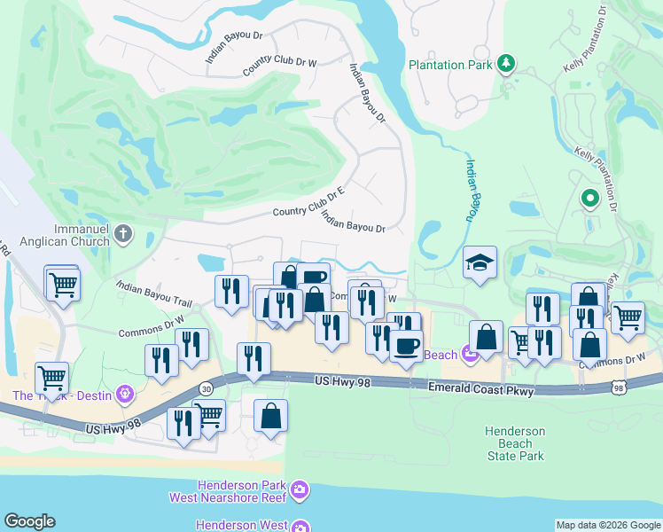 map of restaurants, bars, coffee shops, grocery stores, and more near 4228 Jade Loop in Destin