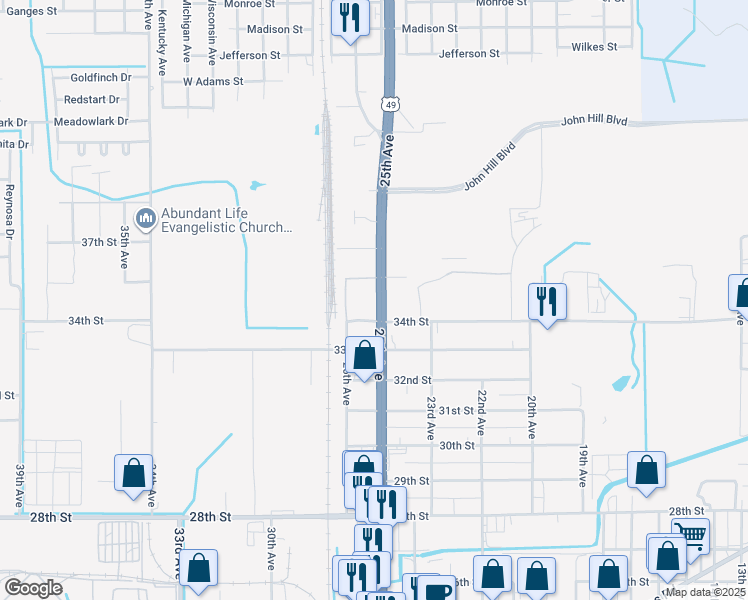 map of restaurants, bars, coffee shops, grocery stores, and more near 3505 25th Avenue in Gulfport