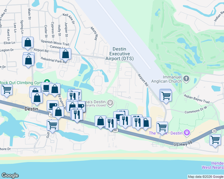 map of restaurants, bars, coffee shops, grocery stores, and more near 448 Mattie M Kelly Boulevard in Destin