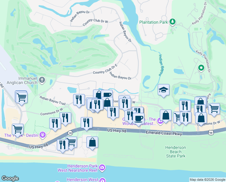 map of restaurants, bars, coffee shops, grocery stores, and more near 4228 Jade Loop in Destin