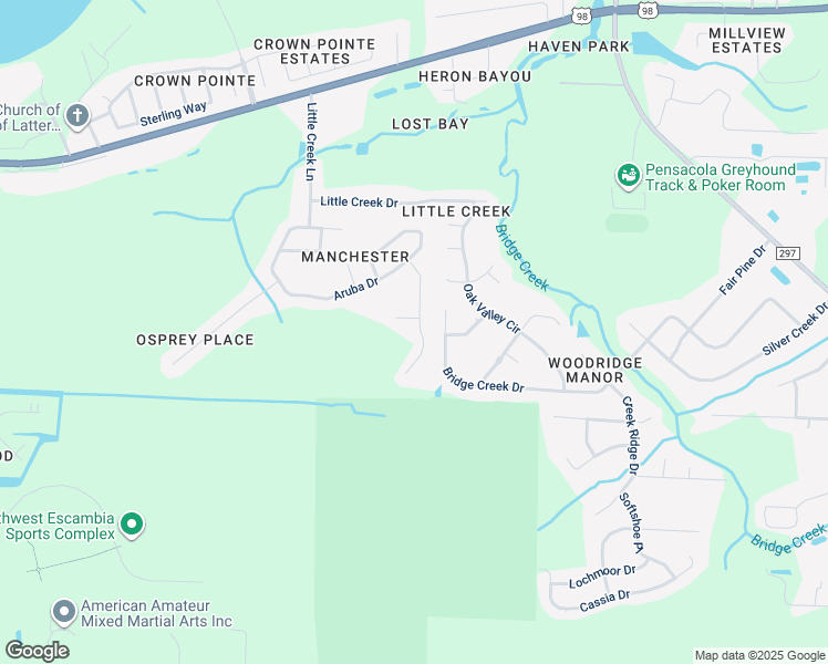 map of restaurants, bars, coffee shops, grocery stores, and more near 1239 Benning Place in Pensacola