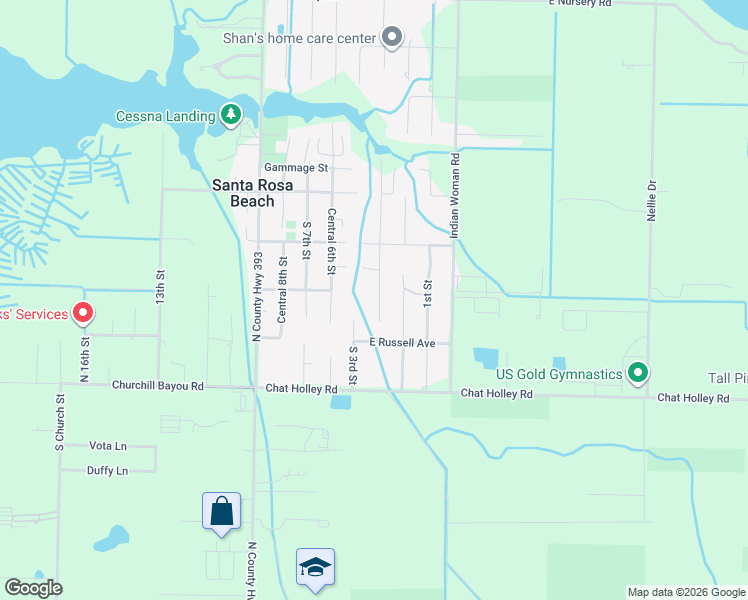 map of restaurants, bars, coffee shops, grocery stores, and more near 173 4th Street in Santa Rosa Beach