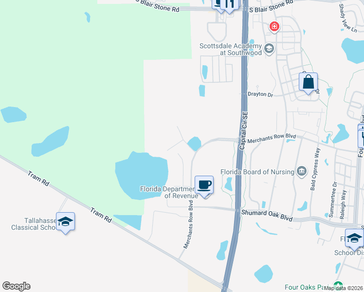 map of restaurants, bars, coffee shops, grocery stores, and more near 0 Merchants Row Boulevard Ste in Tallahassee