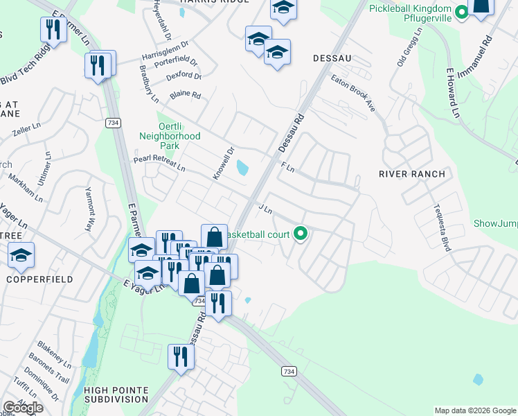 map of restaurants, bars, coffee shops, grocery stores, and more near 339 J Lane in Austin