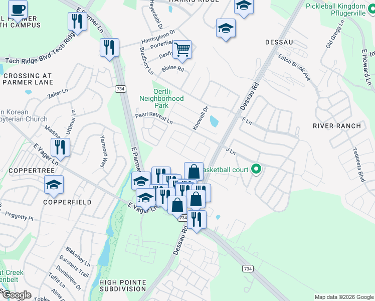 map of restaurants, bars, coffee shops, grocery stores, and more near 1616 Arial Drive in Austin