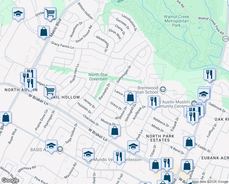 map of restaurants, bars, coffee shops, grocery stores, and more near 1424 Gorham Street in Austin