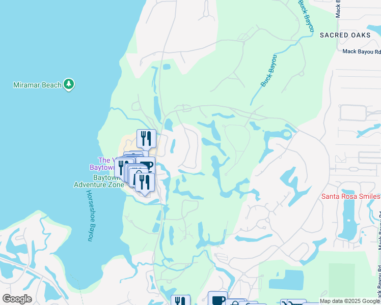 map of restaurants, bars, coffee shops, grocery stores, and more near 1940 Boardwalk Drive in Miramar Beach