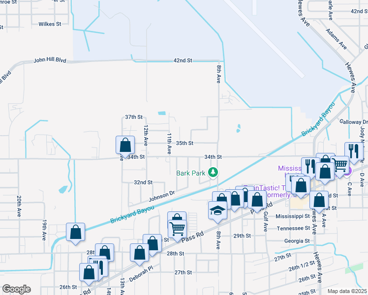 map of restaurants, bars, coffee shops, grocery stores, and more near 1000 34th Street in Gulfport