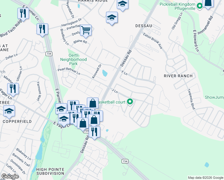 map of restaurants, bars, coffee shops, grocery stores, and more near 339 J Lane in Austin
