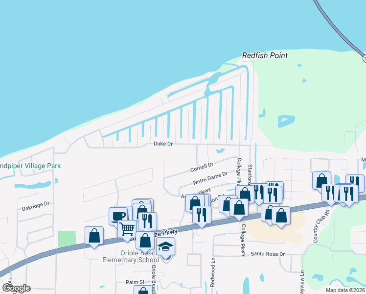 map of restaurants, bars, coffee shops, grocery stores, and more near 3141 Duke Drive in Gulf Breeze