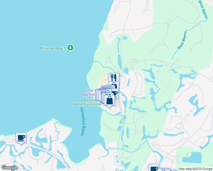 map of restaurants, bars, coffee shops, grocery stores, and more near 9500 Grand Sandestin Boulevard in Miramar Beach