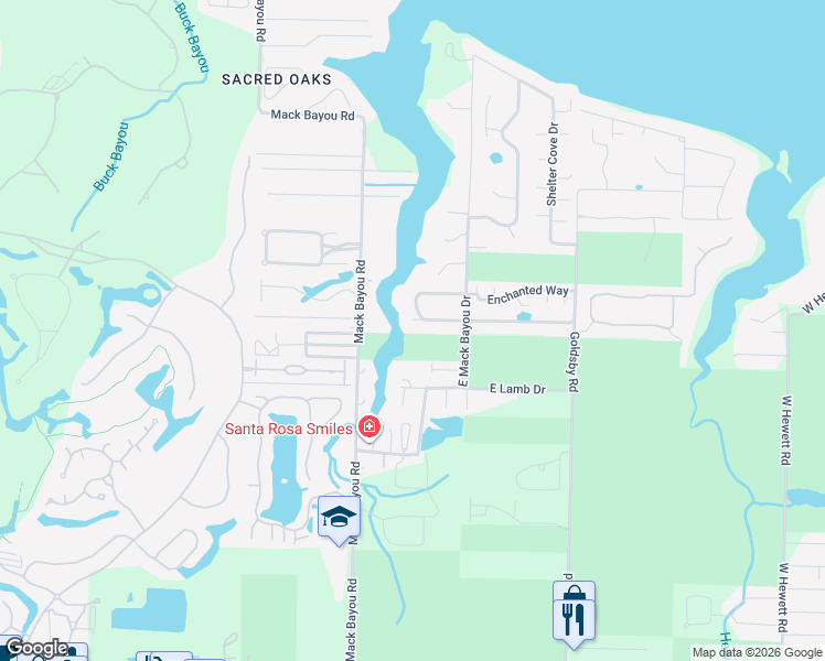 map of restaurants, bars, coffee shops, grocery stores, and more near 95 Bluebell Circle in Santa Rosa Beach
