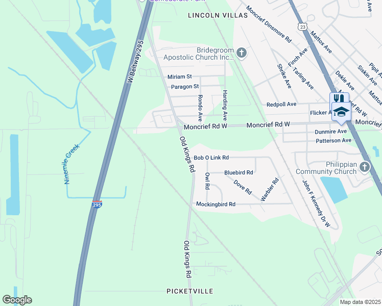 map of restaurants, bars, coffee shops, grocery stores, and more near 7713 Old Kings Road in Jacksonville