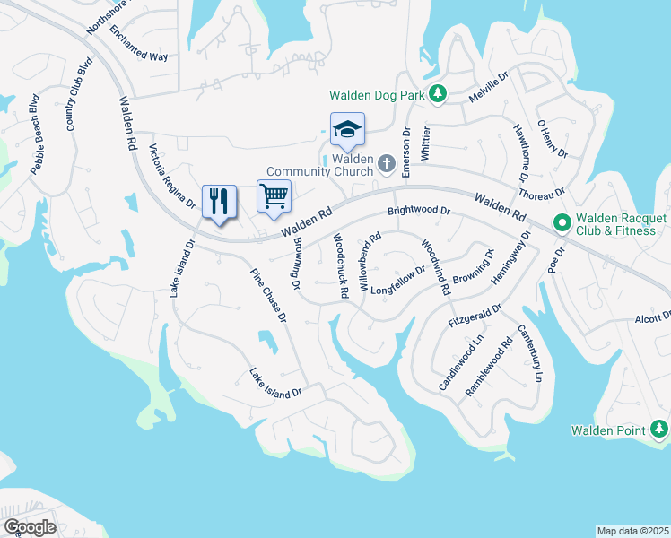 map of restaurants, bars, coffee shops, grocery stores, and more near 12605 Brontton Court in Montgomery