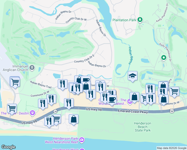 map of restaurants, bars, coffee shops, grocery stores, and more near 4240 Jade Loop in Destin