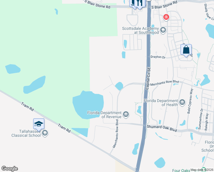 map of restaurants, bars, coffee shops, grocery stores, and more near 2000 Merchants Row Boulevard in Tallahassee