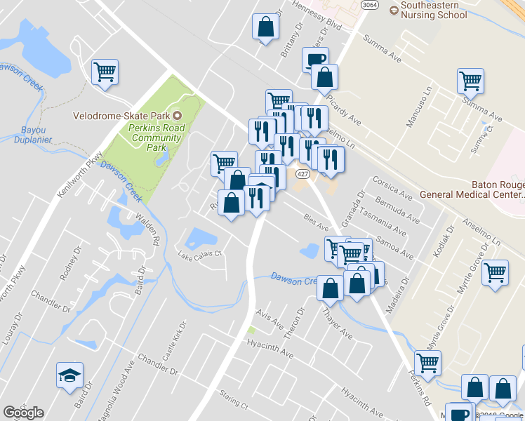 map of restaurants, bars, coffee shops, grocery stores, and more near 1919 Staring Lane in Baton Rouge