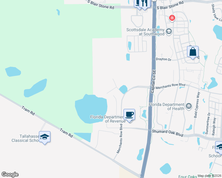 map of restaurants, bars, coffee shops, grocery stores, and more near 2000 Merchants Row Boulevard in Tallahassee
