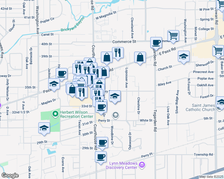 map of restaurants, bars, coffee shops, grocery stores, and more near 622 West Oak Drive in Gulfport
