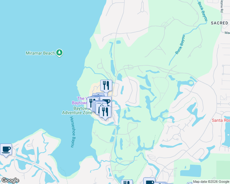 map of restaurants, bars, coffee shops, grocery stores, and more near 8008 Legend Creek Drive in Destin
