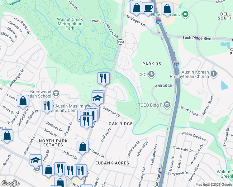 map of restaurants, bars, coffee shops, grocery stores, and more near 12007 North Lamar Boulevard in Austin