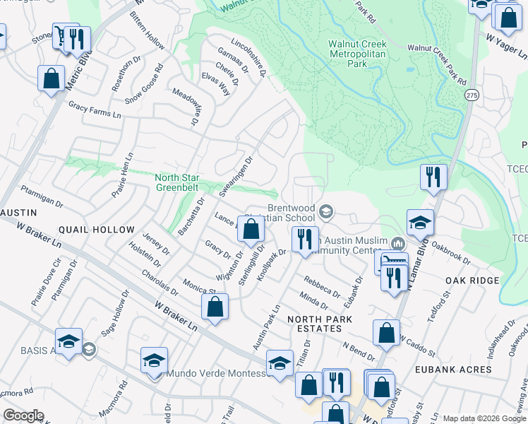 map of restaurants, bars, coffee shops, grocery stores, and more near 1308 Doonesbury Drive in Austin