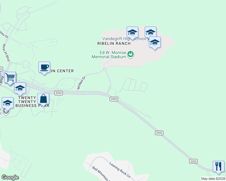 map of restaurants, bars, coffee shops, grocery stores, and more near 7013 Ribelin Ranch Drive in Austin