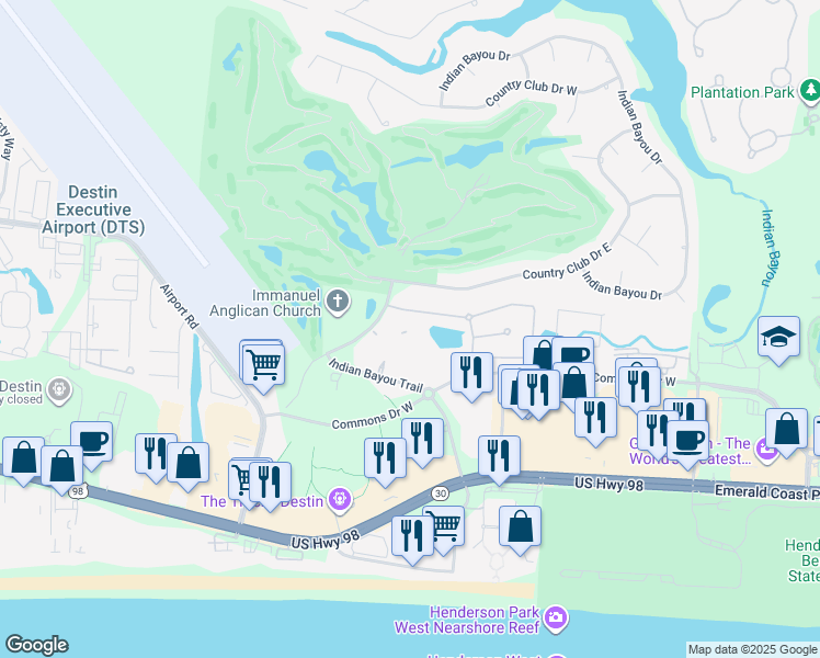 map of restaurants, bars, coffee shops, grocery stores, and more near 4070 Dancing Cloud Court in Destin
