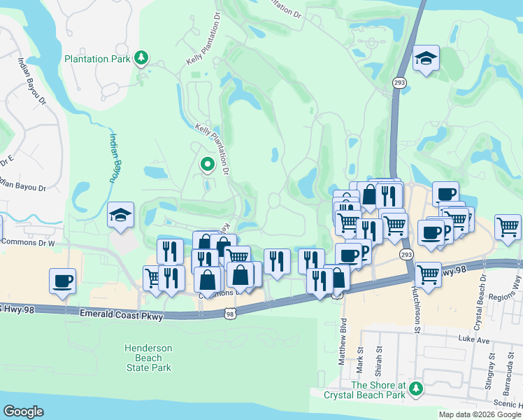map of restaurants, bars, coffee shops, grocery stores, and more near 4327 Stonebridge Road in Destin