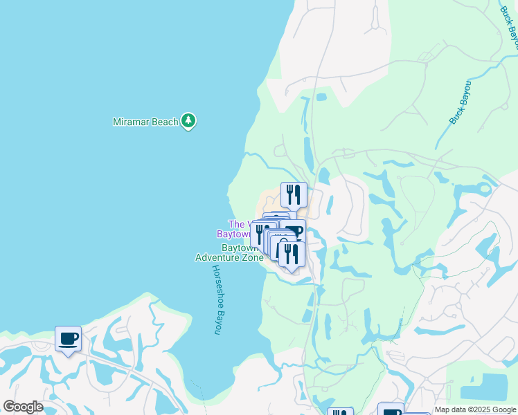 map of restaurants, bars, coffee shops, grocery stores, and more near 9700 Grand Sandestin Boulevard in Miramar Beach