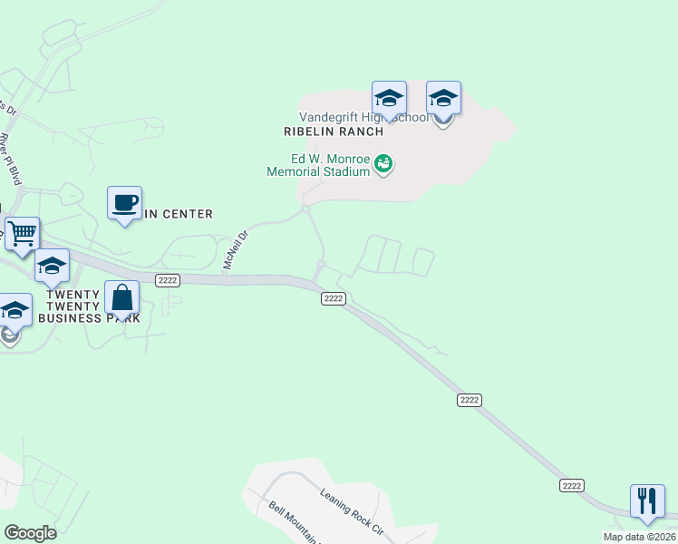 map of restaurants, bars, coffee shops, grocery stores, and more near 9803 Ribelin Ranch Court in Austin