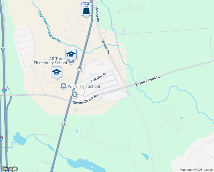 map of restaurants, bars, coffee shops, grocery stores, and more near 954 Oak Lynn Drive in Willis
