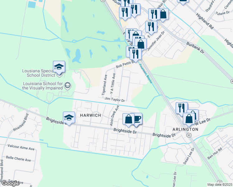 map of restaurants, bars, coffee shops, grocery stores, and more near 4732 Alvin Dark Avenue in Baton Rouge
