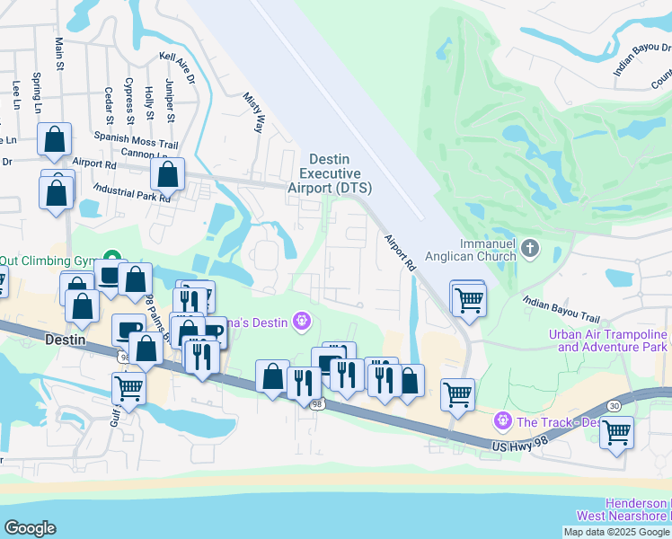 map of restaurants, bars, coffee shops, grocery stores, and more near 195 Mattie M Kelly Boulevard in Destin