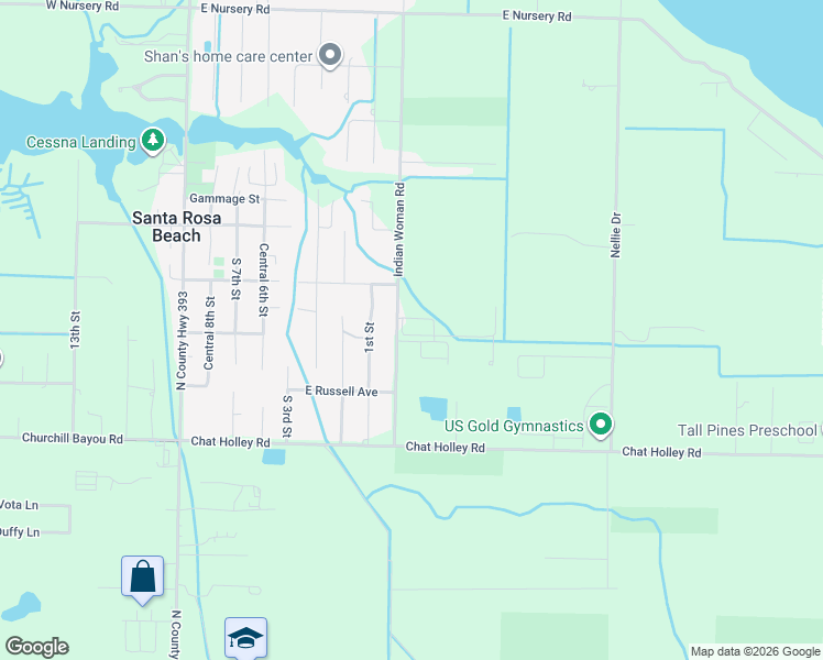 map of restaurants, bars, coffee shops, grocery stores, and more near 285 Indian Woman Road in Santa Rosa Beach